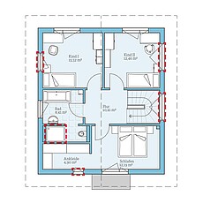 Villa 124 – Planungsoption 1 (OG) QNG⁺-Line: Fertighaus Villa 124: Grundrissoption 1 OG