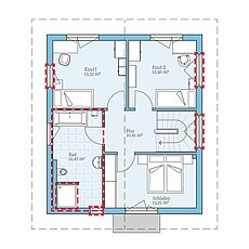 Villa 124 – Planungsoption 2 (OG) QNG⁺-Line: Fertighaus Villa 124: Grundrissoption 2 OG